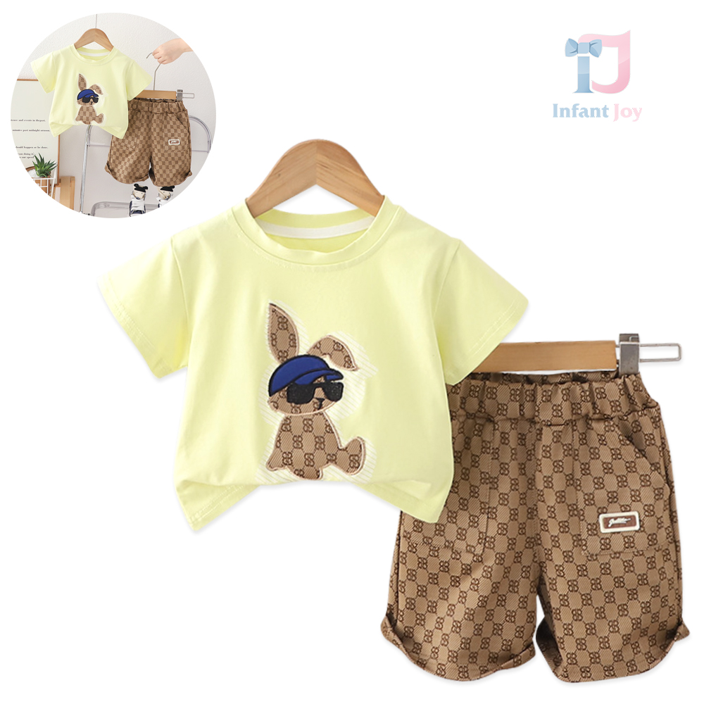 Set de 2 piese cu tricou cu aplicație modernă și pantaloni scurți melanjați Bunny Swag Lime