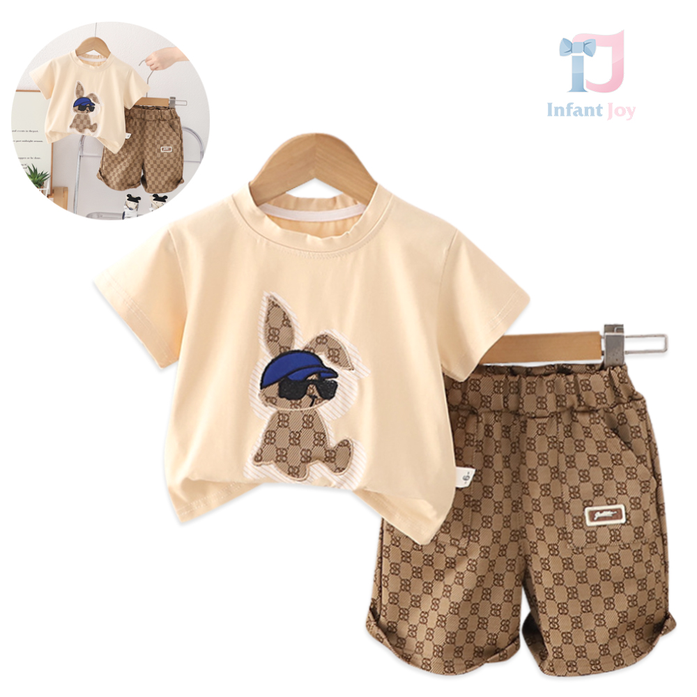 Set de 2 piese cu tricou cu aplicație modernă și pantaloni scurți melanjați Bunny Swag