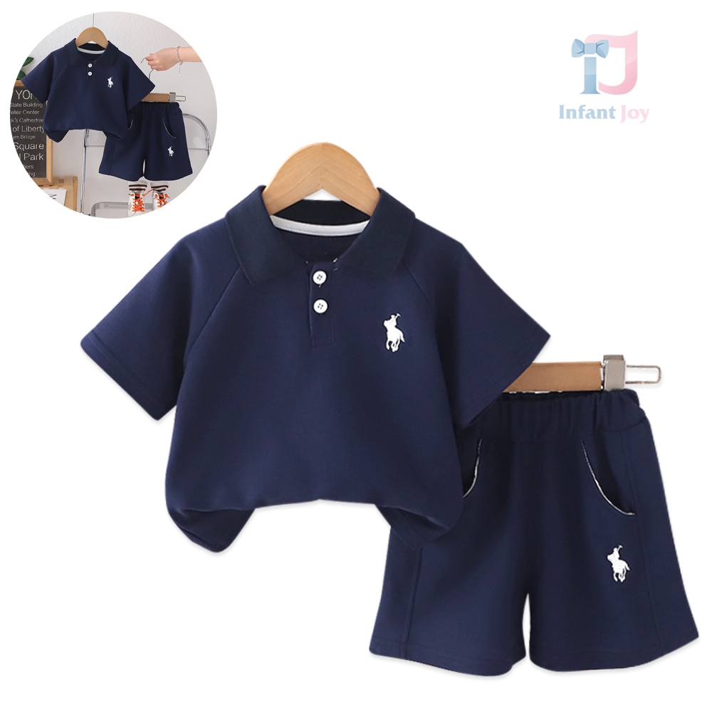 Set de 2 piese cu tricou cu guler clasic și pantaloni scurți cu broderii Classic Polo Navy