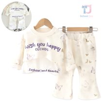 Set de 3 piese cu bluză/hanorac crop, maiou și pantaloni tip Charleston Ethereal Butterfly