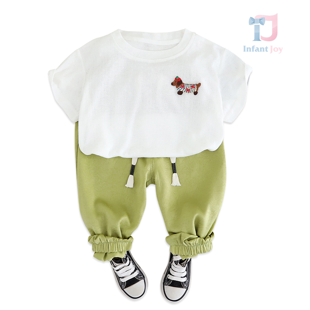 Set de 2 piesecu tricou respirabil cu aplicație și pantaloni Green Woofy