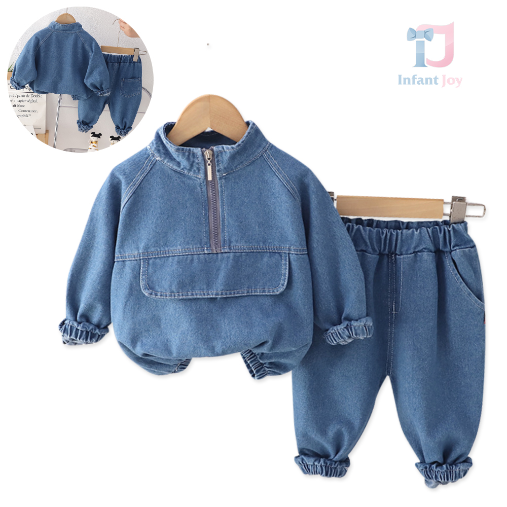 Set din denim de 2 piese cu hanorac cu fermoar și pantaloni Lil’ Denim
