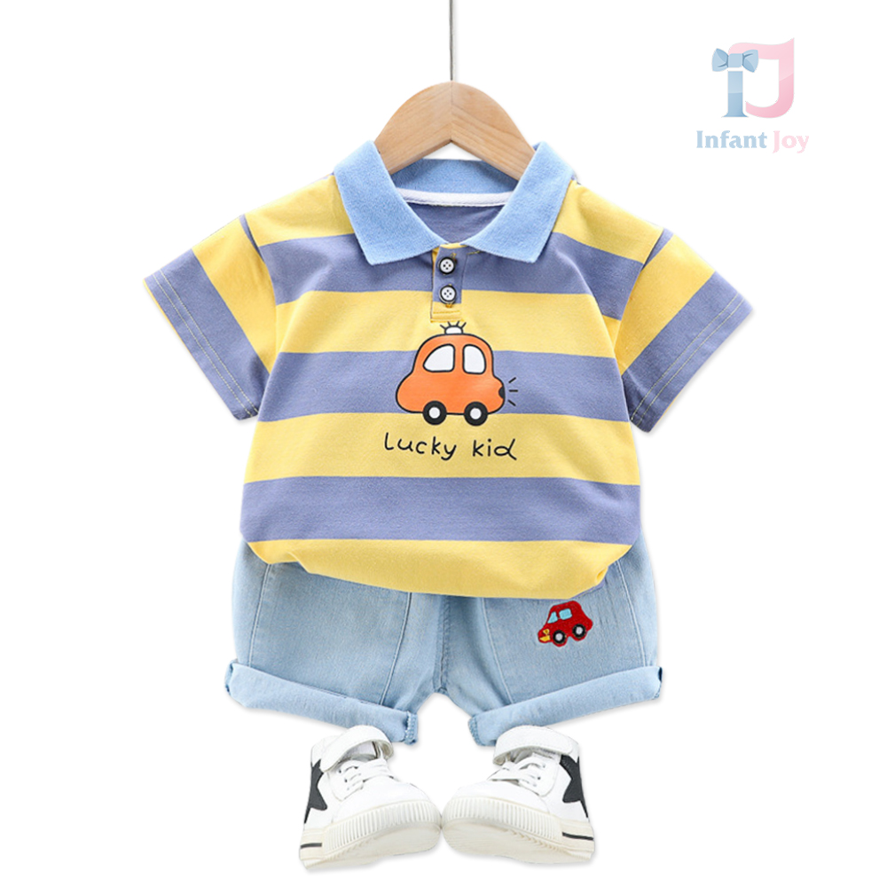 Set de 2 piese cu tricou cu guler clasic și pantaloni scurți din denim Lucky Driver