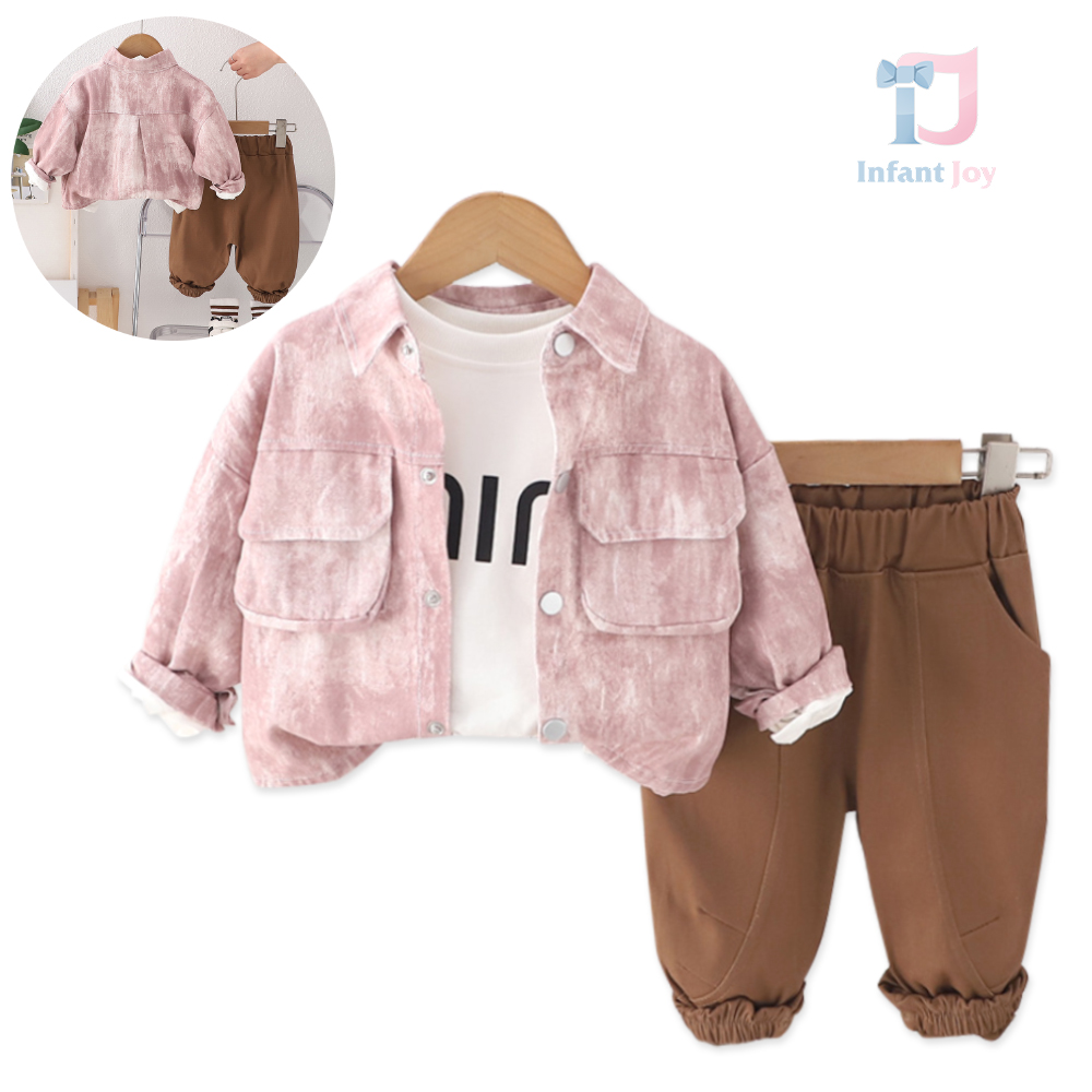 Set de 3 piese din cămașă modernă cu guler clasic, buzunare, bluză și pantaloni Neutral Vibes Pink