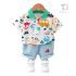 Set de 2 piese cu tricou cu imprimeuri și guler clasic și pantaloni scurți din denim Street Joy