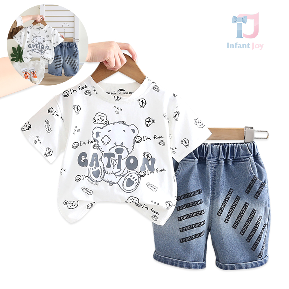 Set de 2 piese cu tricou modern și pantaloni scurți din denim Street Smiles