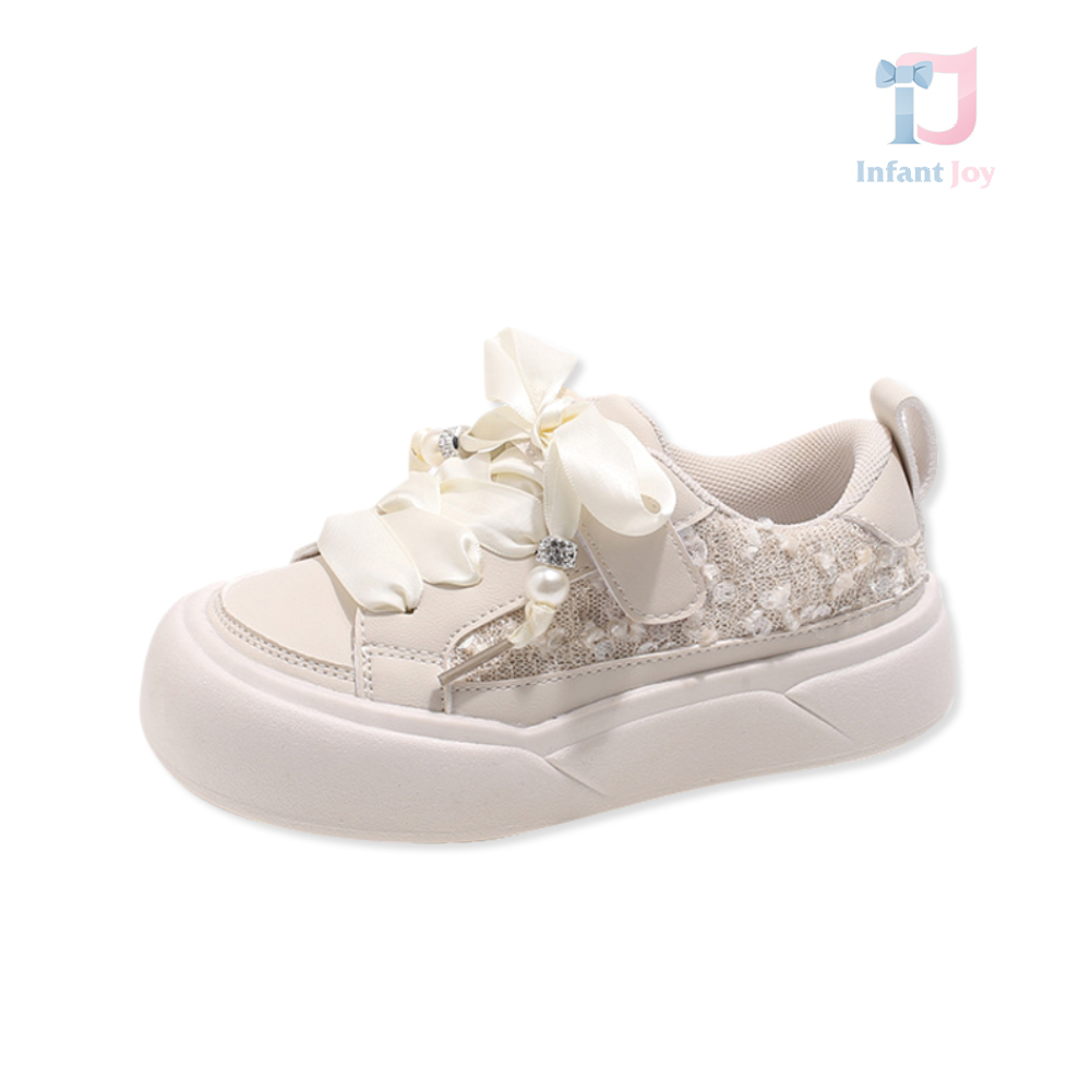 Pantofi sport-eleganți cu șireturi și paiete Floral Elegance White/Vol2