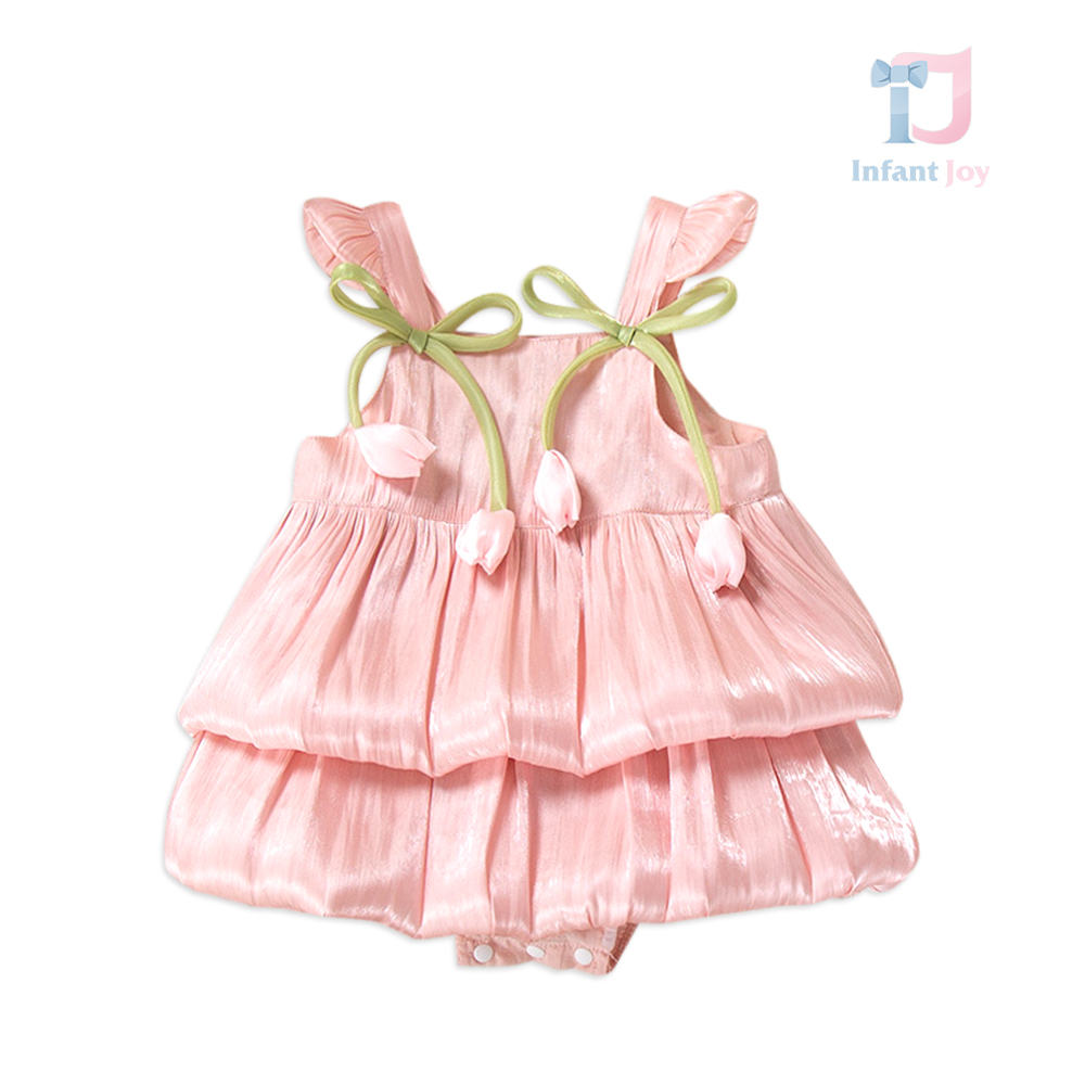 Rochie premium cu închidere tip body din organza, cu volane fluide și flori 3D Daisy Tulip Pink