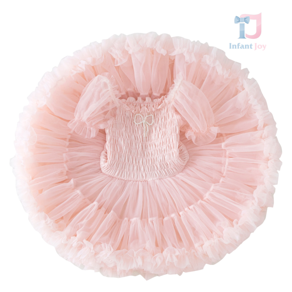 Rochie premium cu tutu voluminos si mâneci bufante Puff Whisper Pink