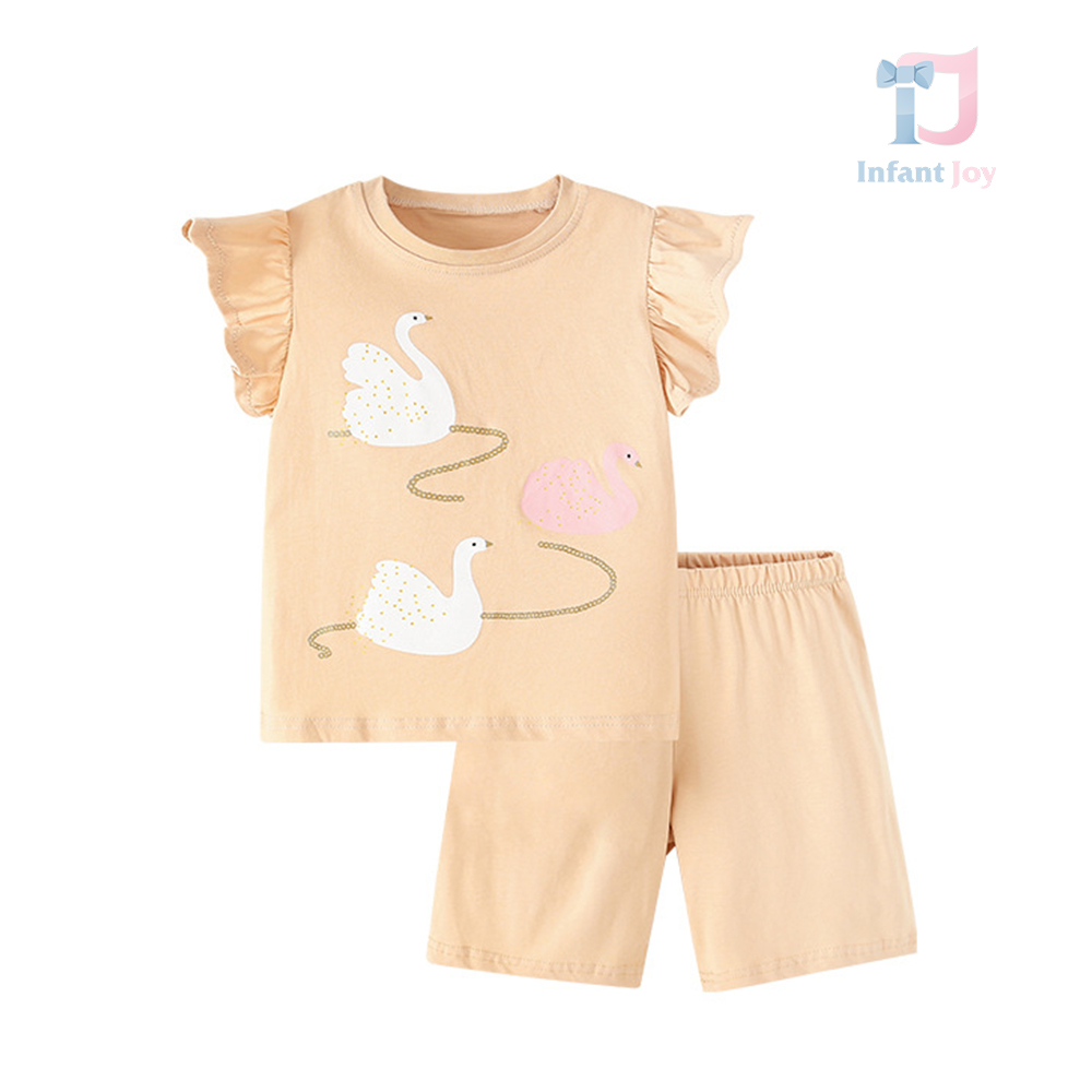 Set de 2 piese din top cu volănașe la umeri și pantaloni Beauty Swan