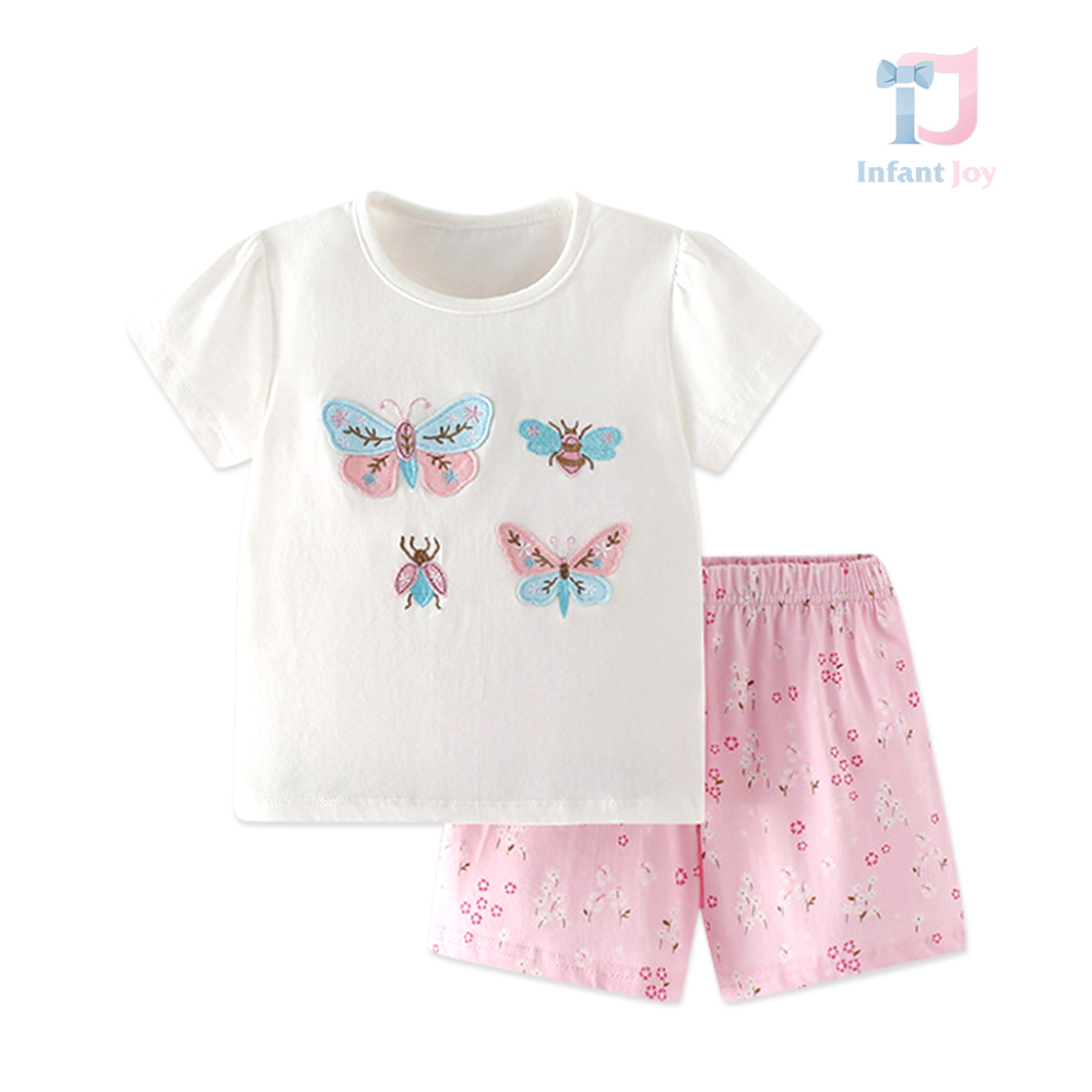 Set de 2 piese din tricou cu broderii și pantaloni Butterfly In The Garden