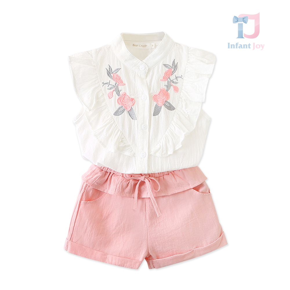 Set de 2 piese cu top cu broderii florale și pantaloni cu volane Garden Whisper