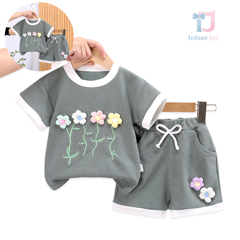 Set de 2 piese cu efect waffel și flori 3D Gorgeous Bloom Green