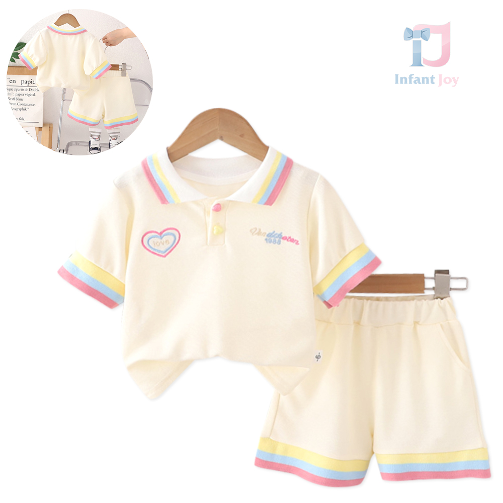 Set de 2 piese cu tivuri colorate, guler clasic și broderiiLove Rainbow Vanilla