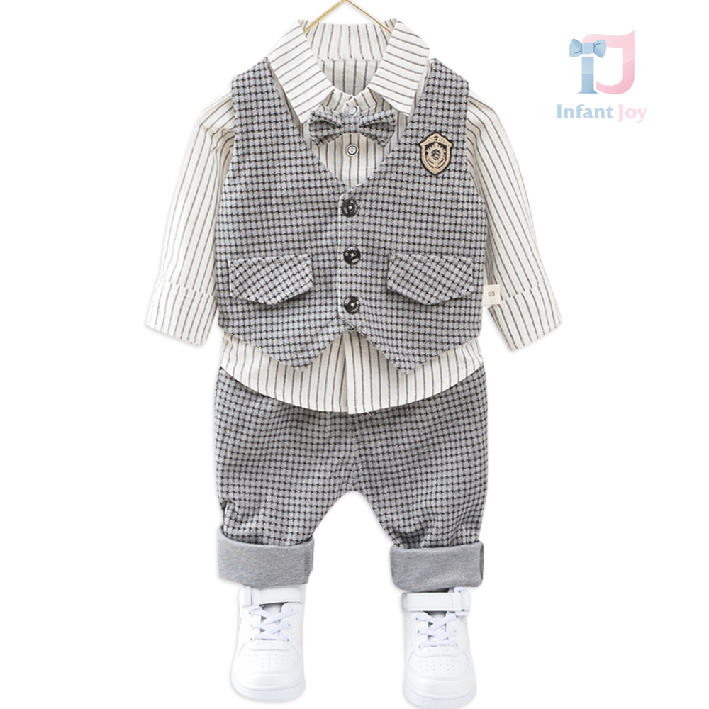 Set elegant de 4 piese în carouri, format din vestă, cămașă, papion și pantaloni Classy Tux Grey