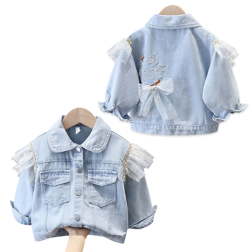 Jachetă premium din denim cu broderii și accente din tul Cute Cat Rover