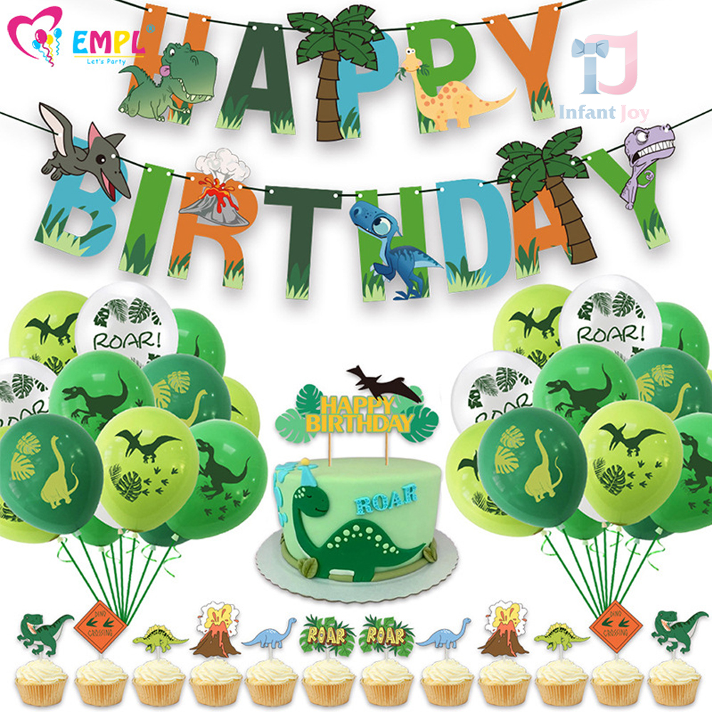 Mega set de 46 de piese: baloane și accesorii de hârtie – Happy Birthday Dinosaur