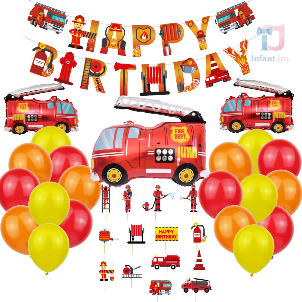 Set de 21 de piese: baloane (folie și latex), accesorii de hârtie și decorațiune suspendată – Happy Birthday Firefighter