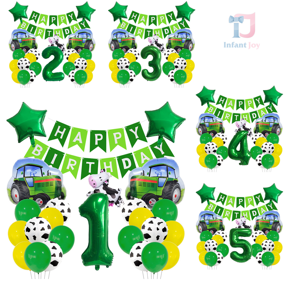 Set de 24 de piese: baloane (folie și latex) și decorațiune suspendată – Happy Birthday Tractor