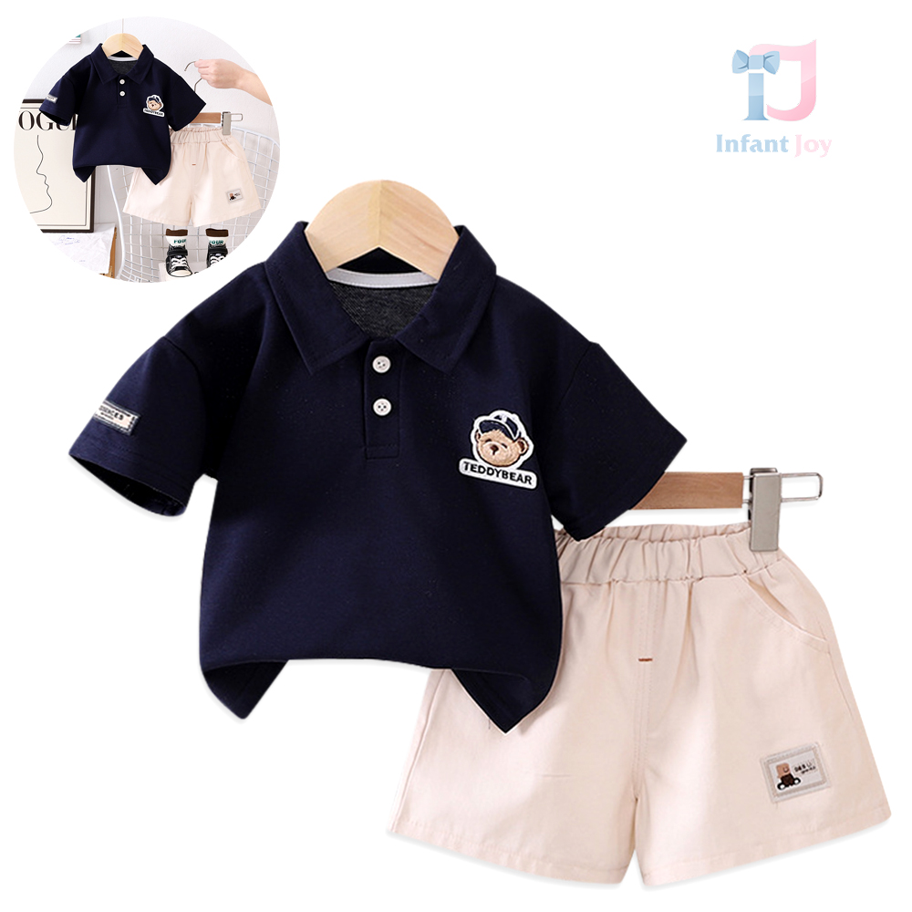 Set sport elegant de 3 piese din bluză cu guler clasic și pantaloni scurți Forest Buddy Navy