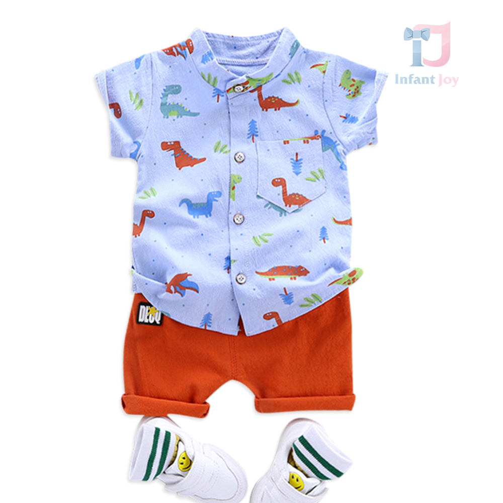 Set sport elegant de 2 piese din cămașă cu imprimeu și pantaloni scurți Jurassic Joy Blue