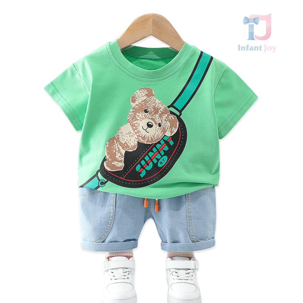 Set de 2 piese cu pantaloni scurți din denim și imprimeu Street Hug Green