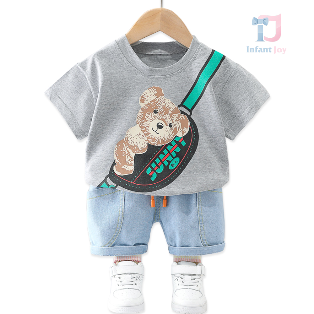 Set de 2 piese cu pantaloni scurți din denim și imprimeu Street Hug Grey