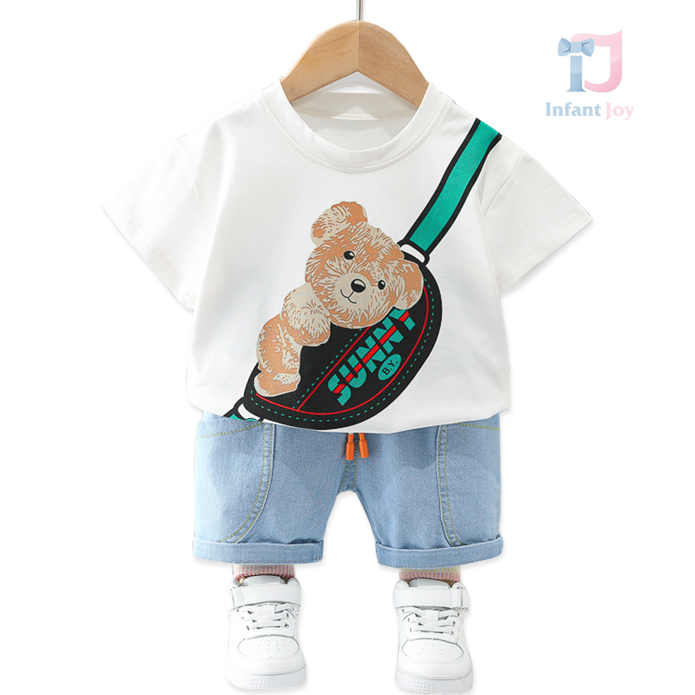 Set de 2 piese cu pantaloni scurți din denim și imprimeu Street Hug White