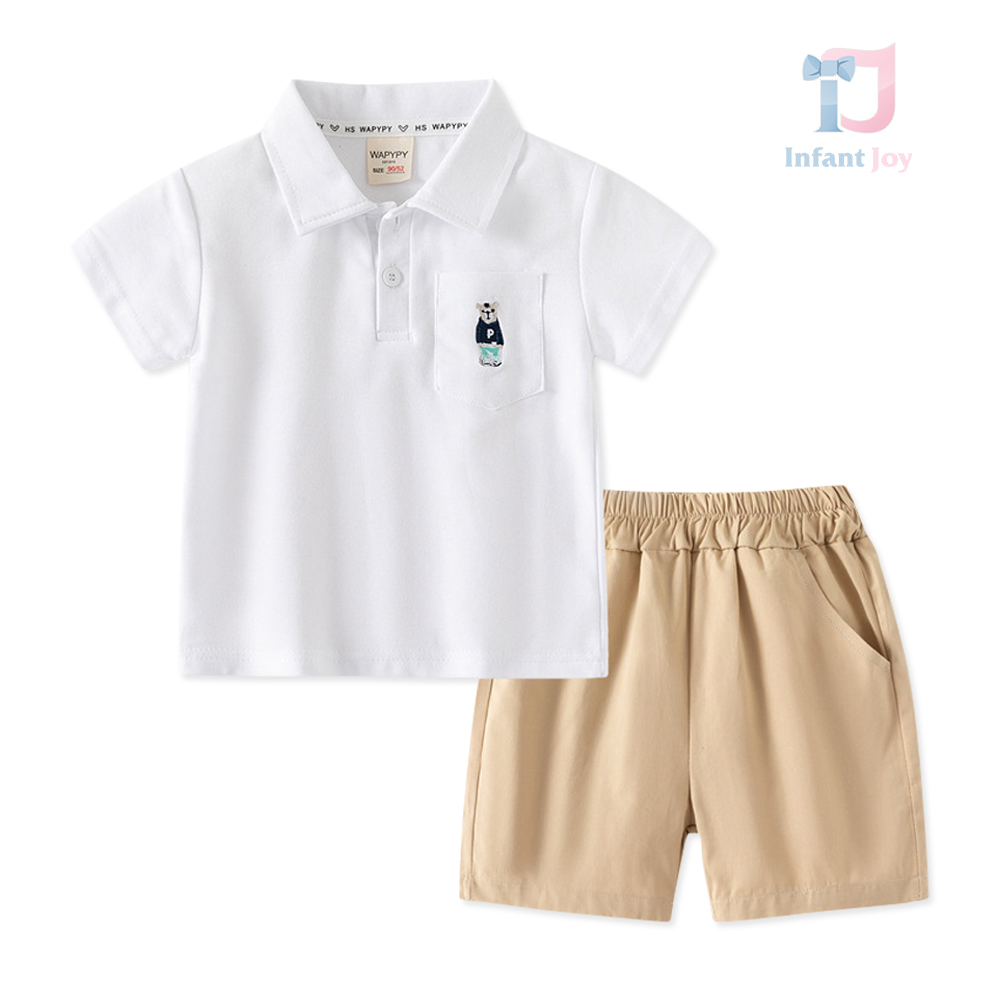 Set sport elegant de 2 piese din bluză cu guler clasic și pantaloni scurți Teddy Polo White