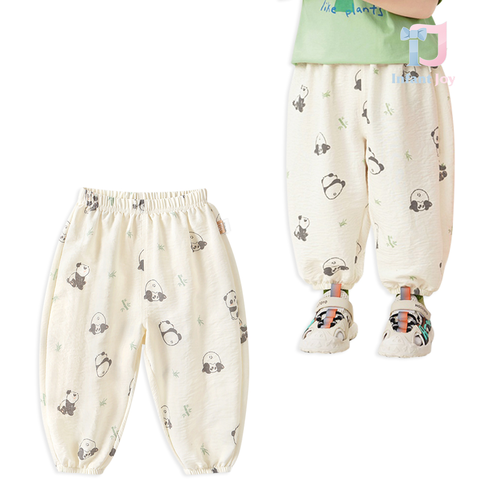 Pantalon subțire din bumbac cu talie elastică și tiv la gleznă Bamboo Panda