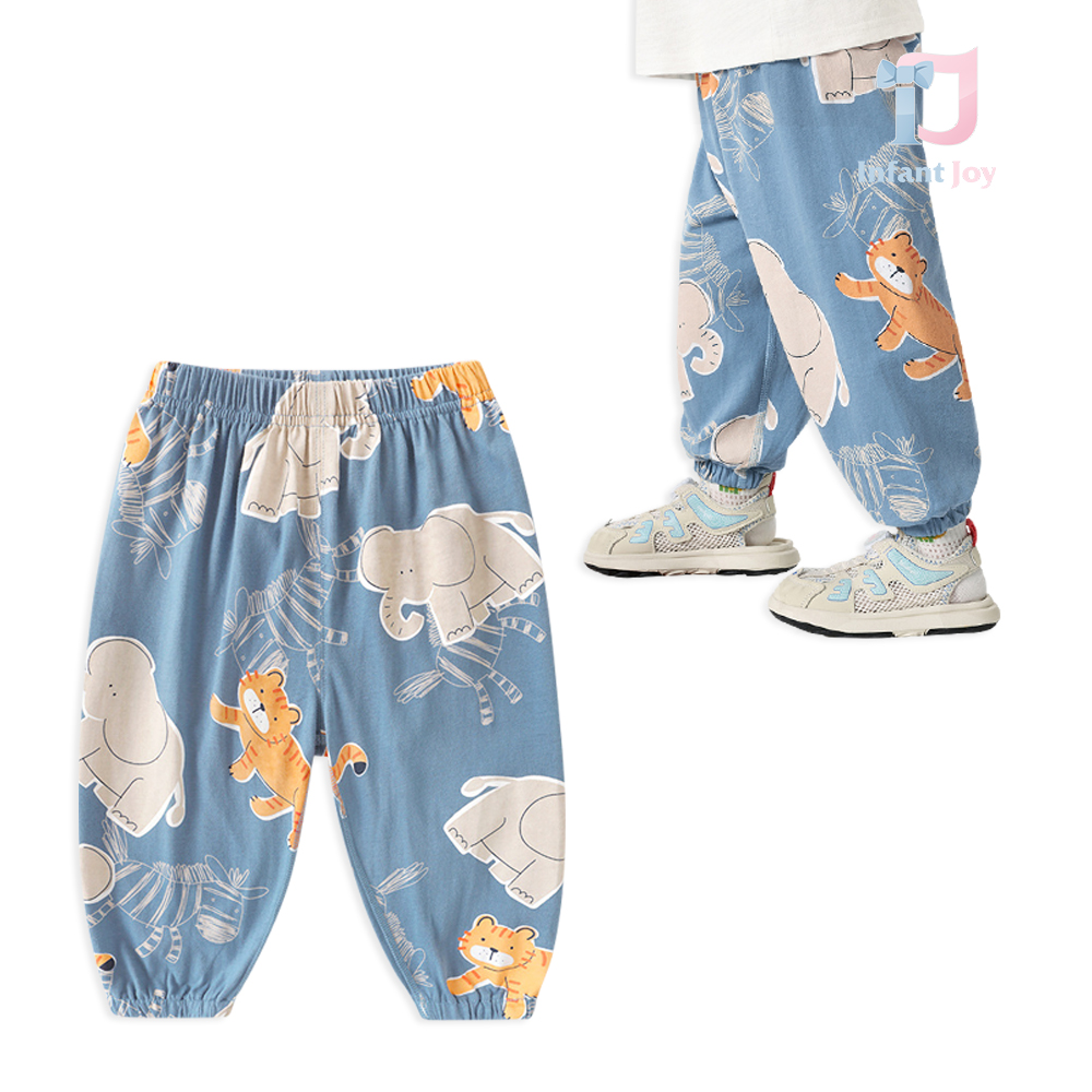 Pantalon subțire din bumbac cu talie elastică și tiv la gleznă Safari Play Blue