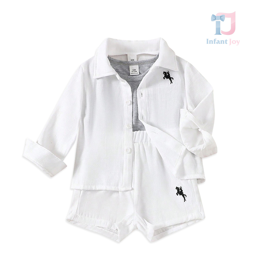 Set premium din in de 3 piese cu cămașă, top și pantaloni scurți White Knight Luxury