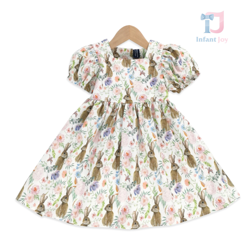 Rochie cu mânecă bufantă și drapaj Bunny Garden