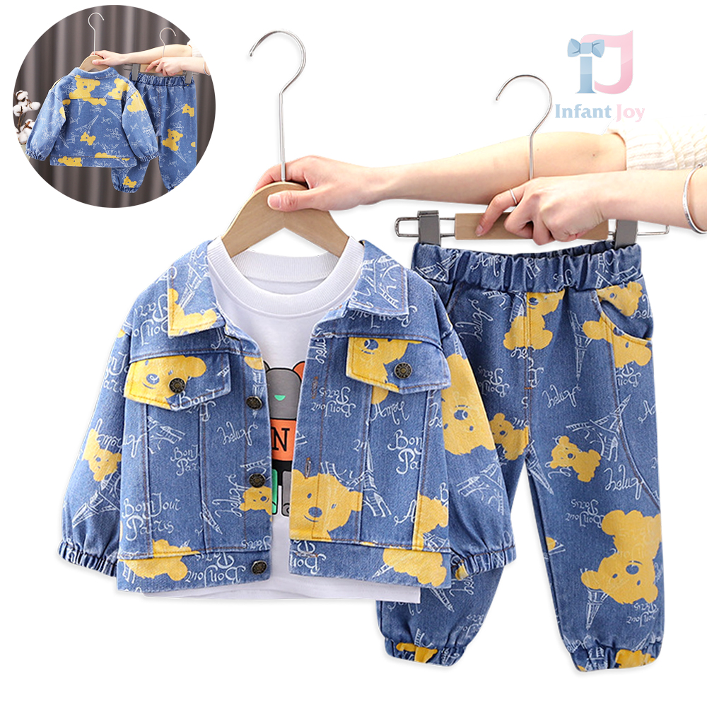 Set din denim de 3 piese cu jachetă bomber bluză și pantalon lung Denim Bear Yellow