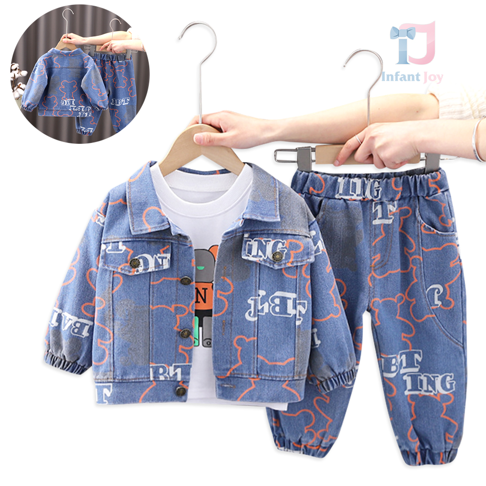 Set din denim de 3 piese cu jachetă bomber bluză și pantalon lung Denim Bear