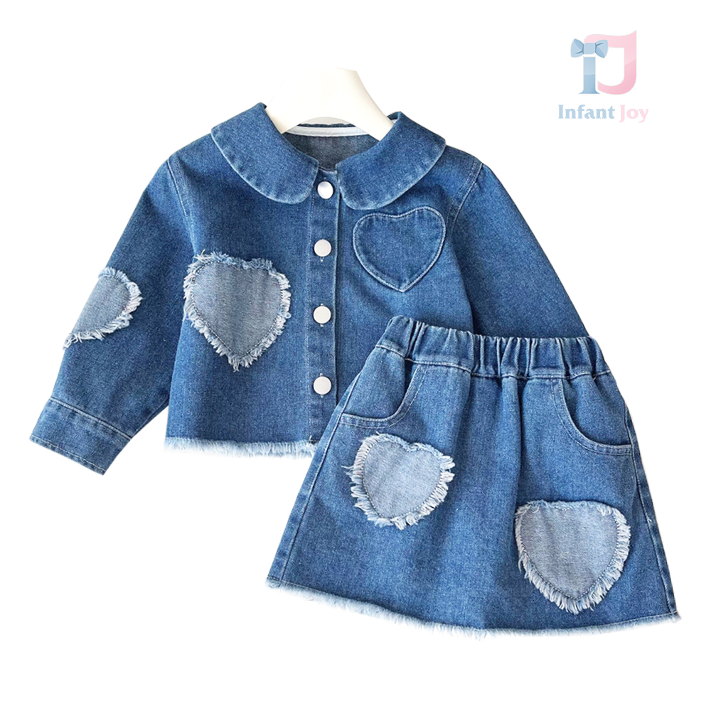 Set de denim în 2 piese cu fustă mini și aplicație 3D Indie Love
