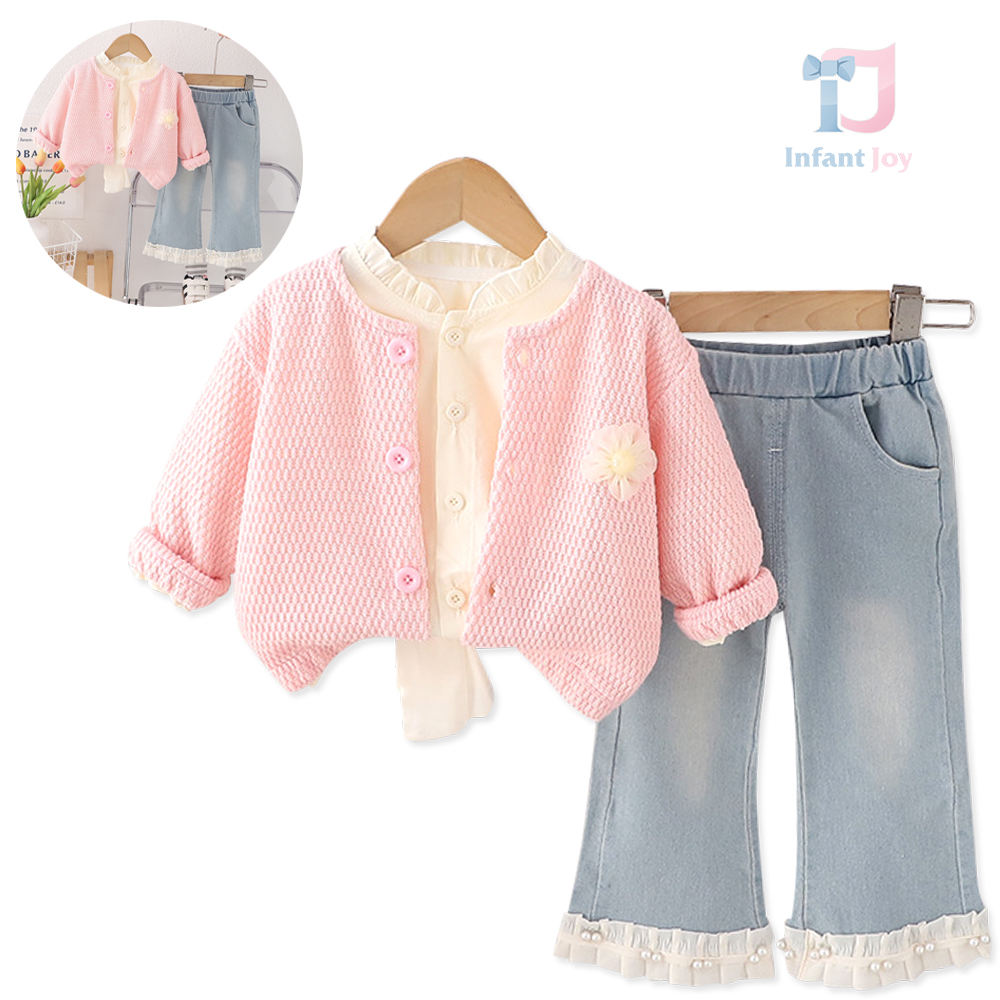 Set de 3 piese din vestă waffle cămașă și pantalon denim tip charleston Paris Bloom