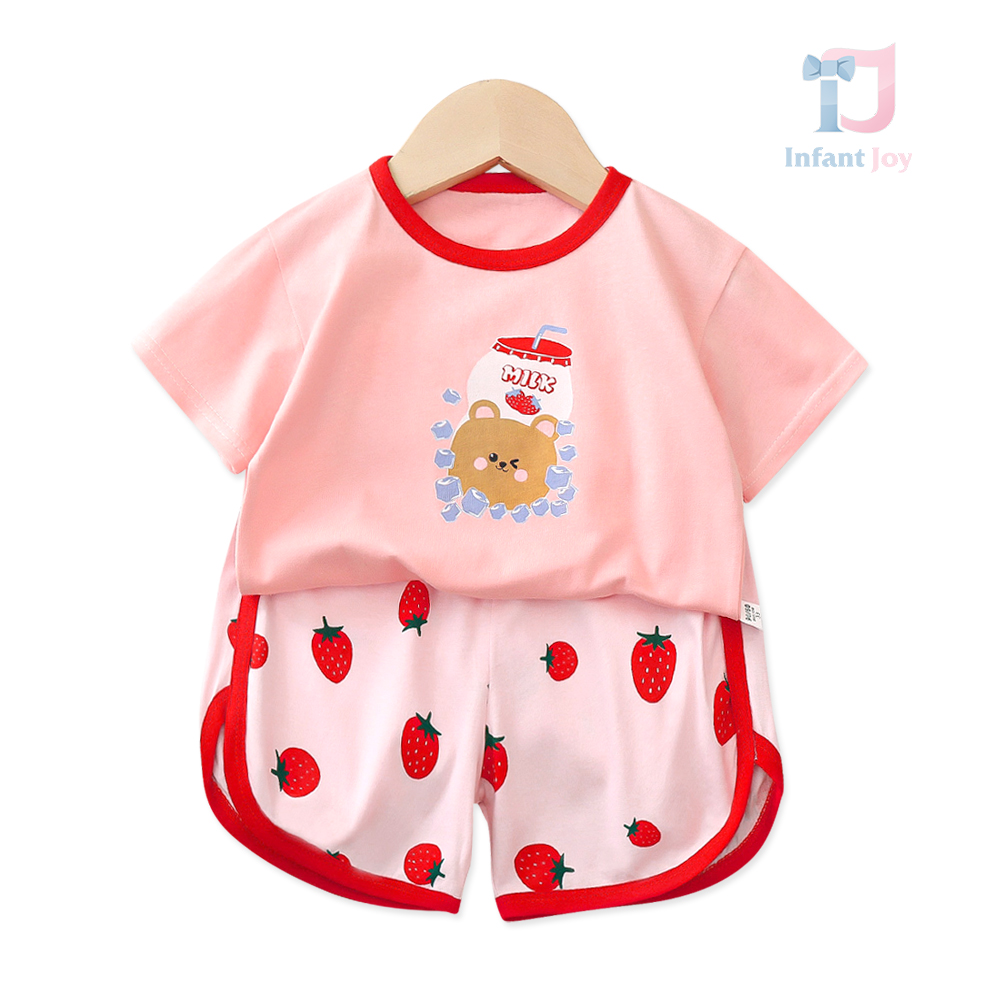 Set de 2 piese cu tricou și șorturi cu elemente imprimate Strawberry Milkshake Bear