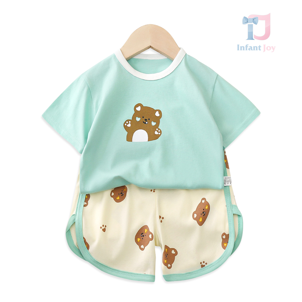 Set de 2 piese cu tricou și șorturi cu elemente imprimate Turquoise Bear