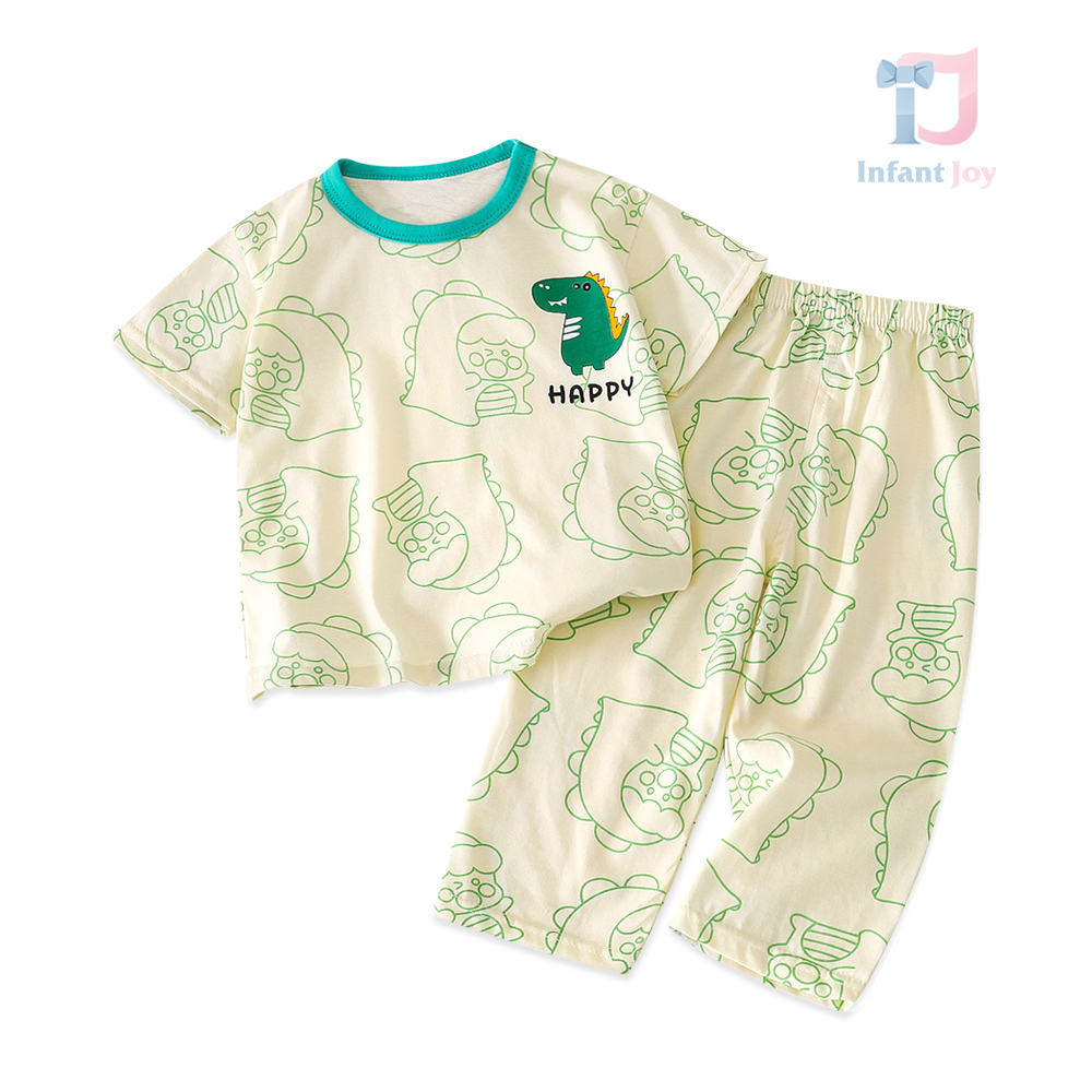 Pijamă de 2 piese pentru copii cu mânecă scurtă și pantaloni lungi Happy Dinos
