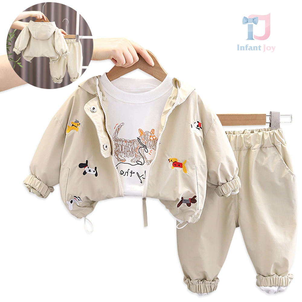 Set de 3 piese din material șușliac, jachetă/bomber cu broderii, bluză și pantalon Puppy Power