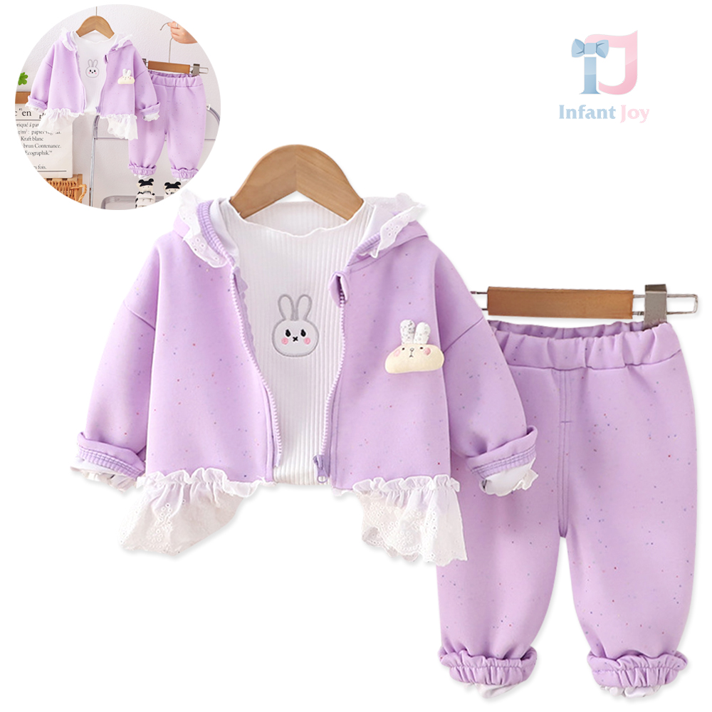 Set melanj de 3 piese din sweatshirt cu dantelă, bluză ripstop și pantalon Shiny Bunny Lavender