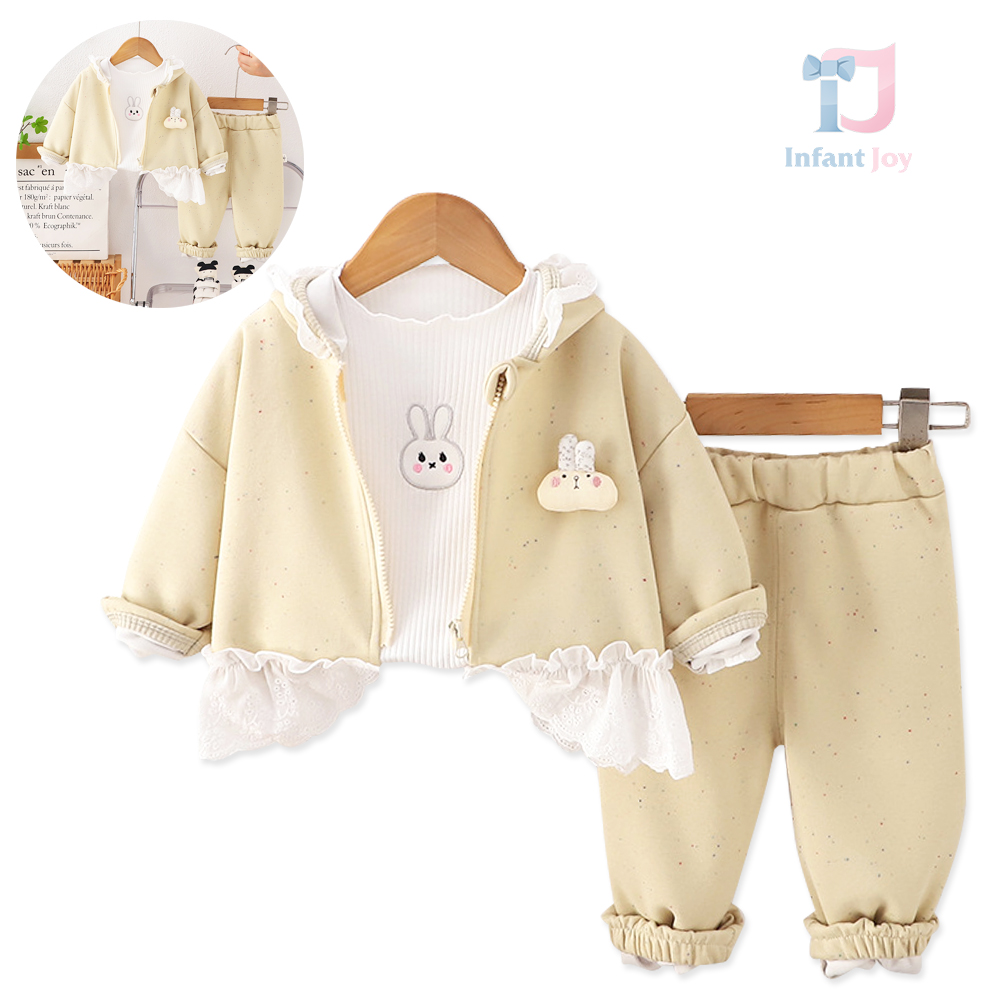 Set melanj de 3 piese din sweatshirt cu dantelă, bluză ripstop și pantalon Shiny Bunny