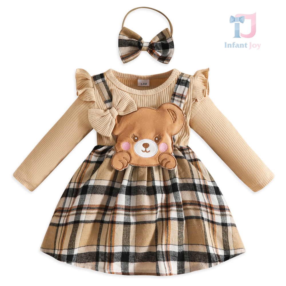 Set de 2 piese cu body/rochie cu model în carouri și bentiță pentru cap Noisette Bloom