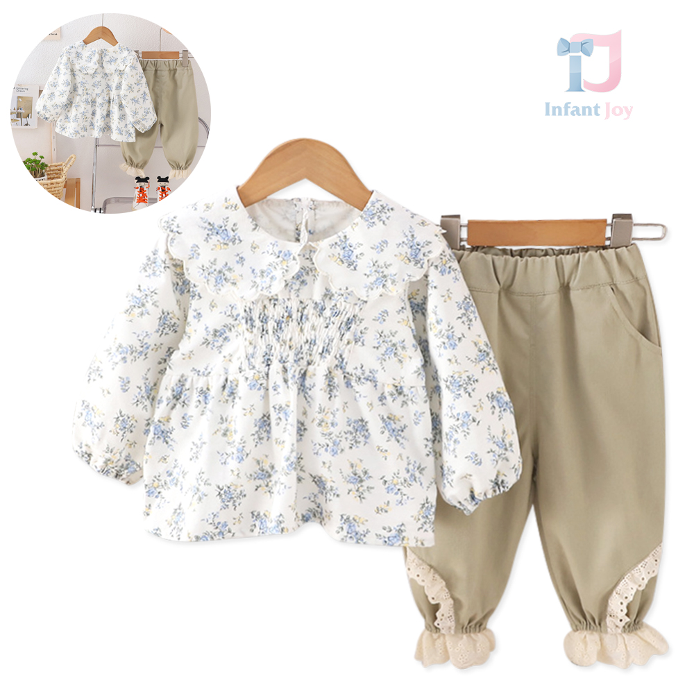 Set sport-elegant de 2 piese din tunică cu mânecă bufantă, guler tip Peter Pan și pantaloni Botanic Breeze