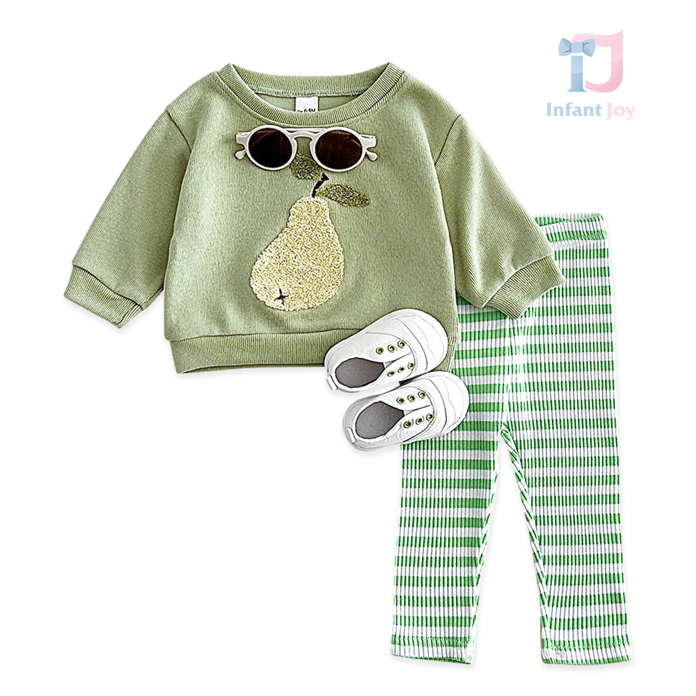 Set de 2 piese cu bluză/hanorac din material reiat cu aplicație din pluș și colanți din material reiat Pear Crème