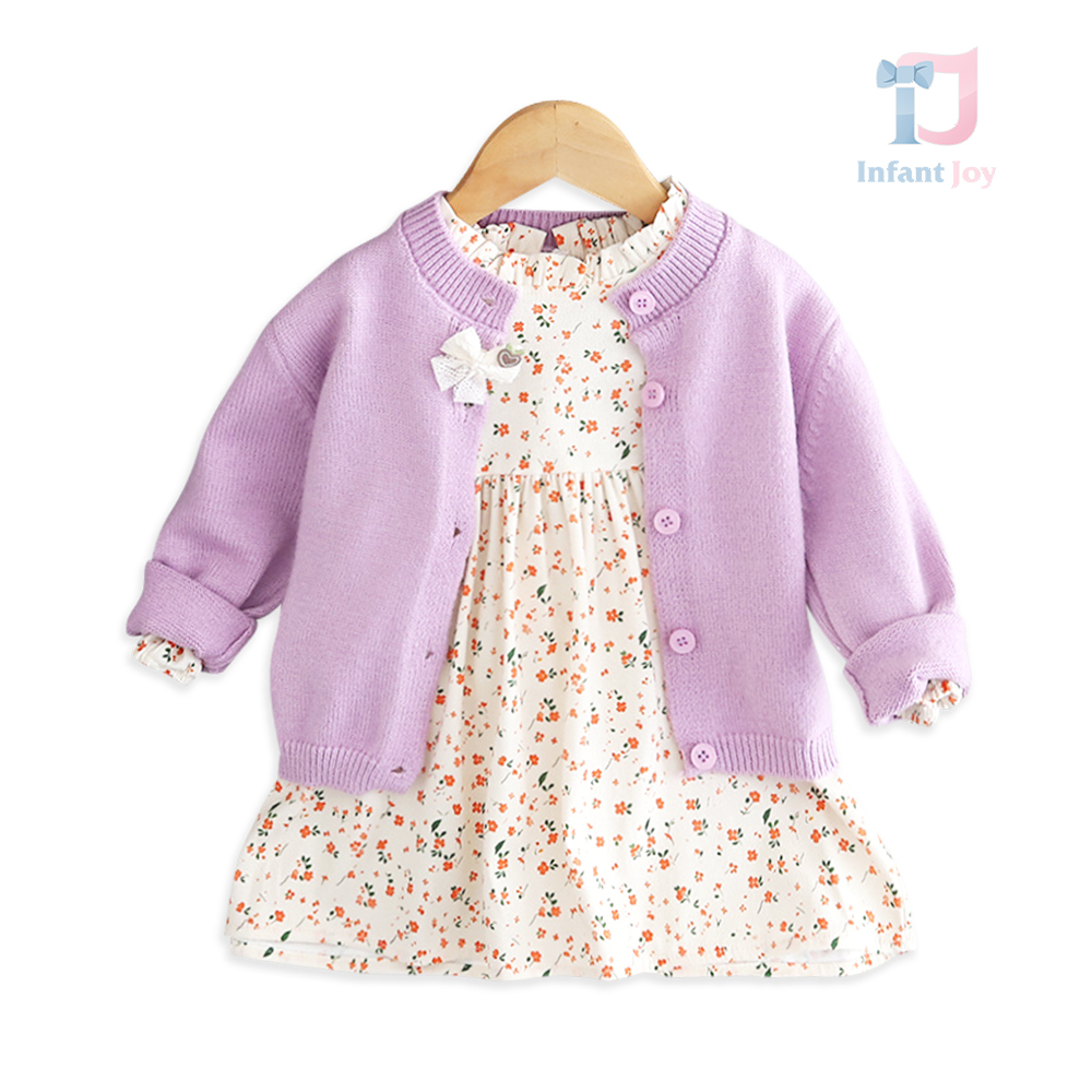 Set de 2 piese cu rochie cu mânecă lungă și vestă tricotată Spring Hug Lilac