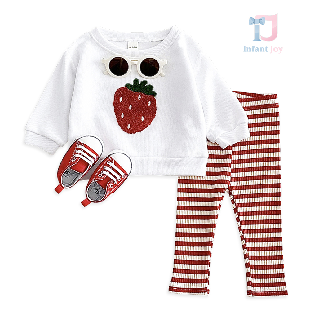 Set de 2 piese cu bluză/hanorac din material reiat cu aplicație din pluș și colanți din material reiat Strawberry Crème