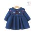 Rochie din denim cu guler tip „Peter Pan” și broderii Strawberry Bunny