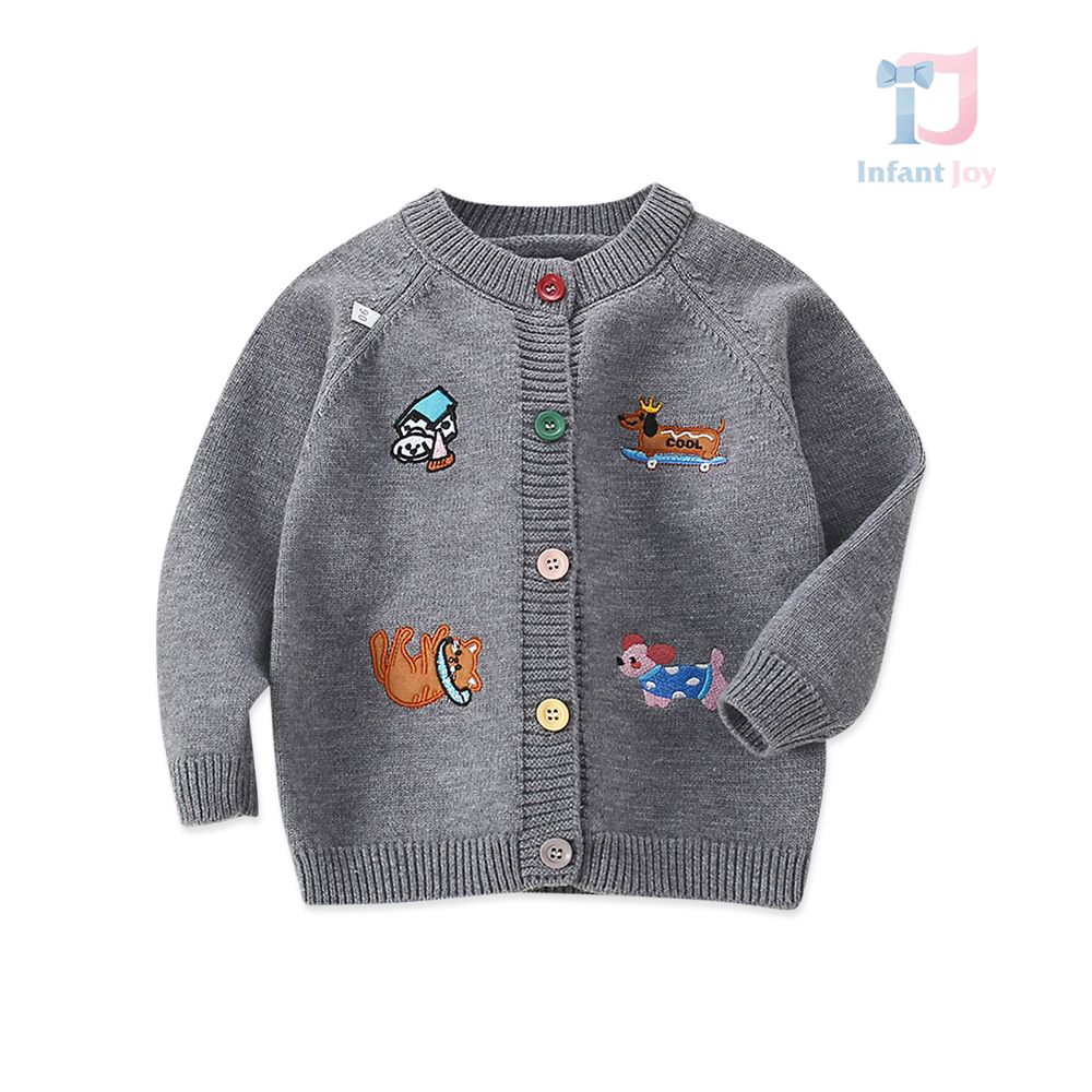 Cardigan premium din tricotaj fin cu broderii adăugate Pastel ZOOphony Grey